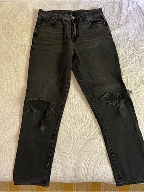 American Eagle Outfitters Black Straight Leg Jeans with Knee Rips